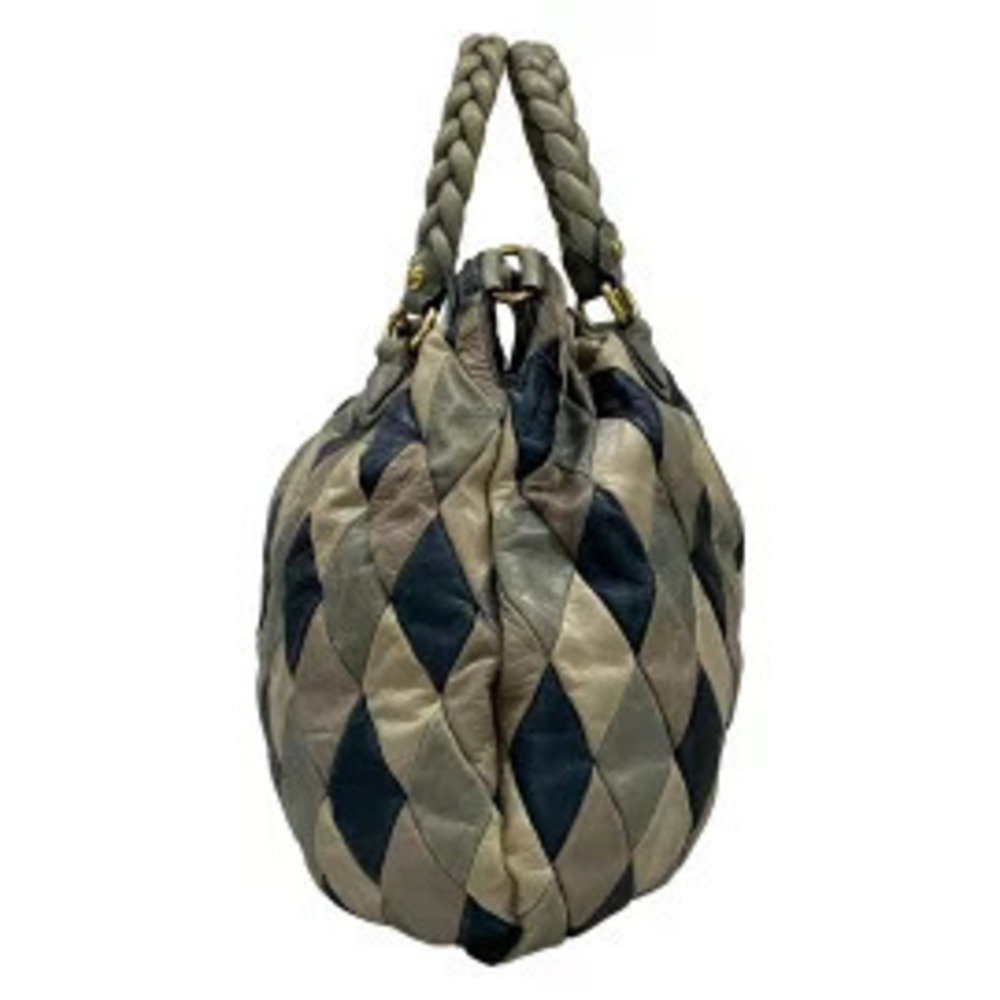 Miu Miu Tote Bag Gray Navy Blue Multi Leather